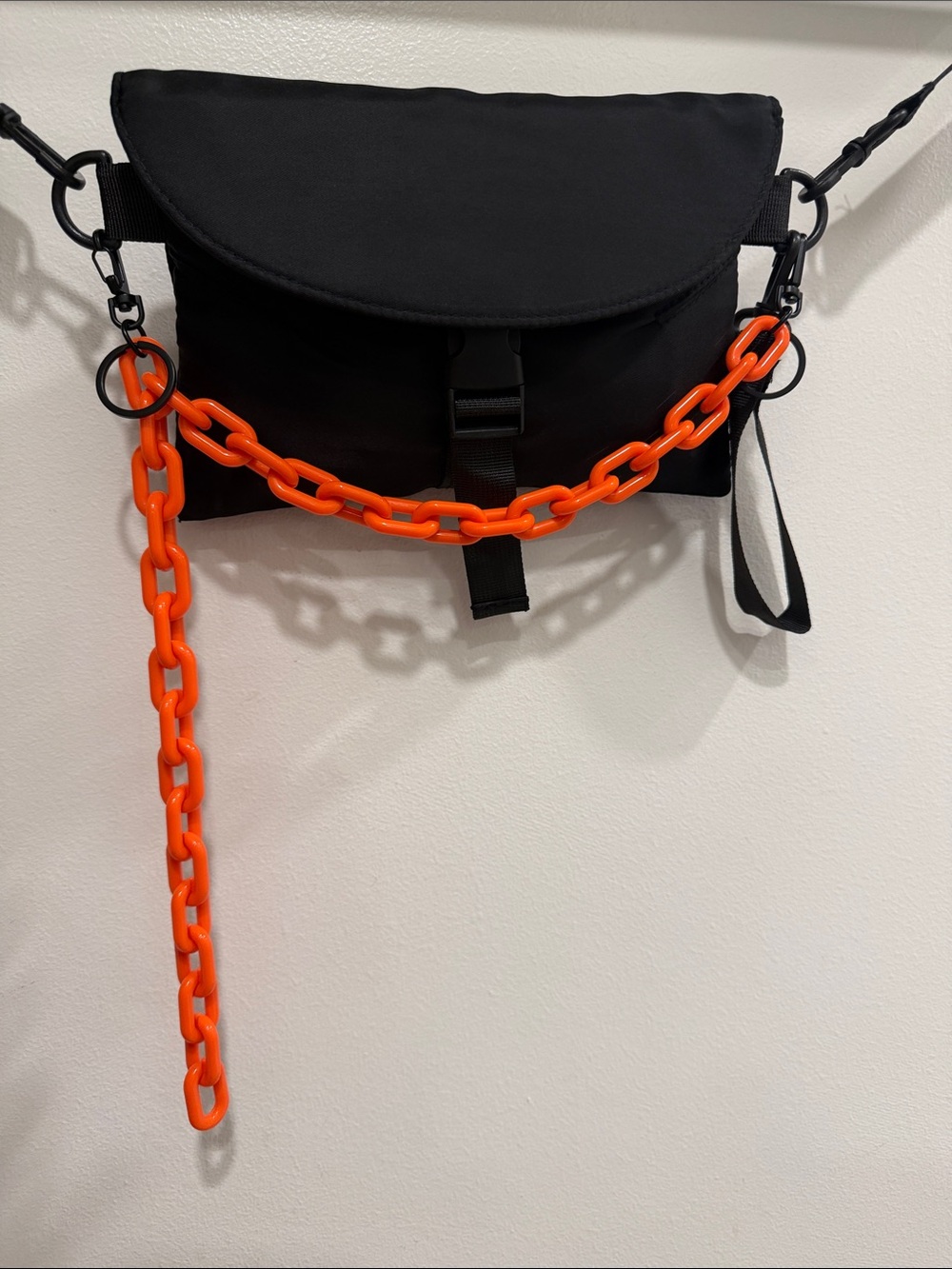Black Men's Belt Bag with Orange Chain Accent
